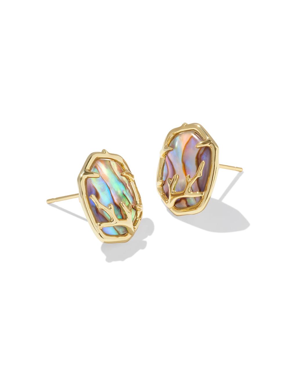 DAPHNE CORAL FRAME STUD EARRINGS GOLD ABALONE