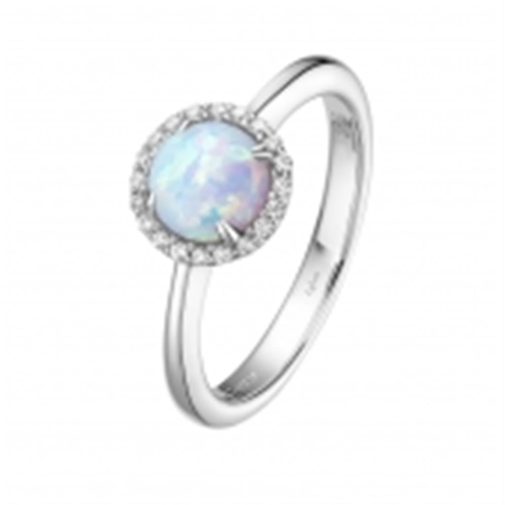 Simulated Opal Ring with Simulated Diamond Halo