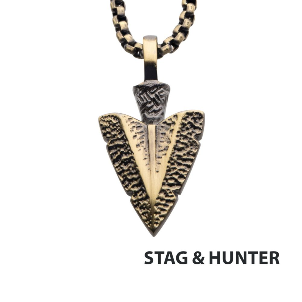 Mens Arrowhead Pendant w/Bold Box Chain 22"