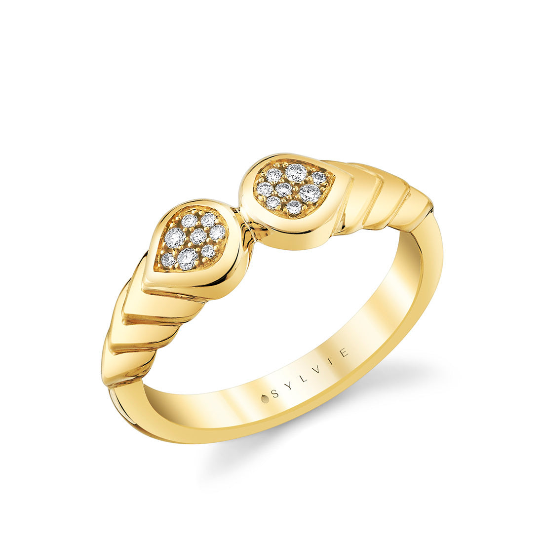14KY T=.08CT DIAMOND CASCADED SHELL RING