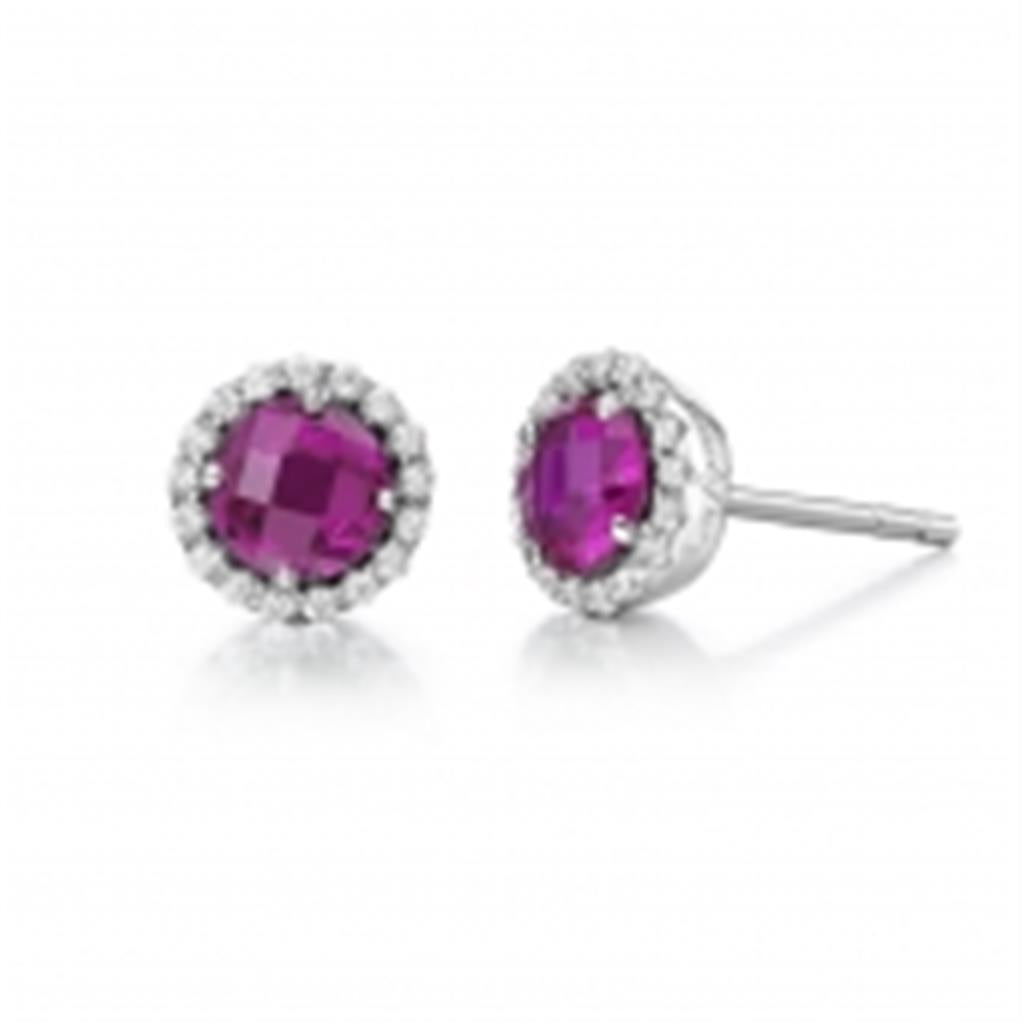 Lab Grown Ruby Earrings with Simulated Diamond Halo