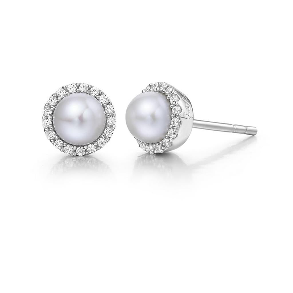 Freshwater Pearl Stud Earrings with Simulated Diamond Halo