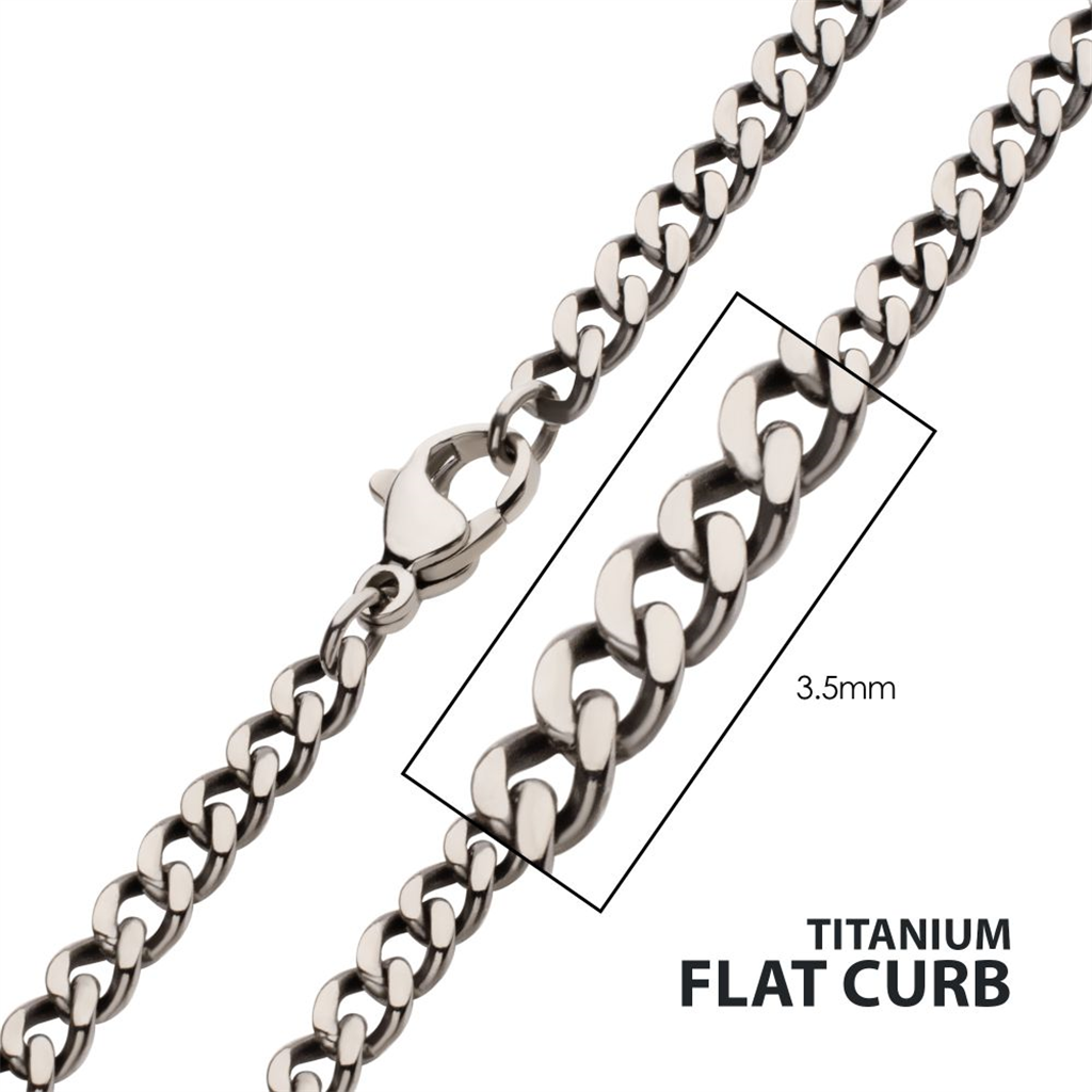 Mens Titanium Flat Curb Chain Necklace 14"