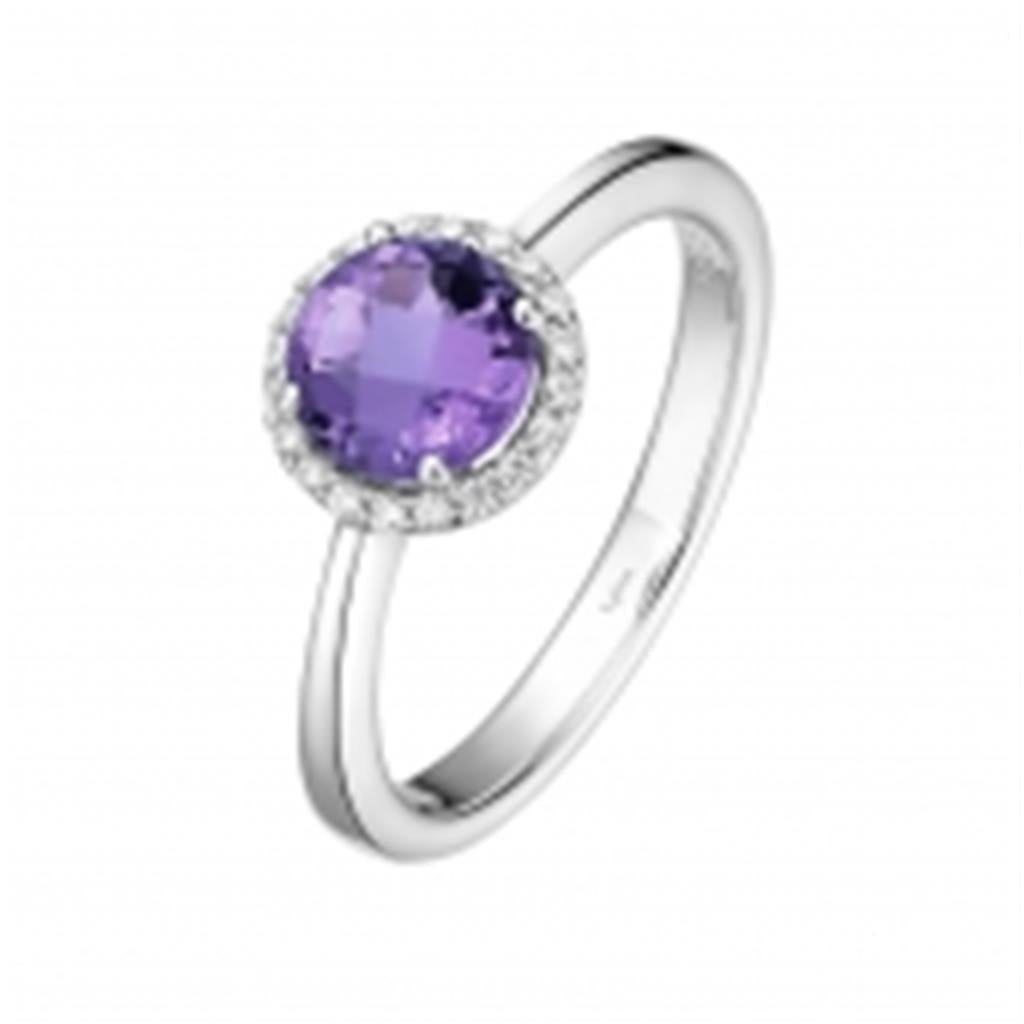 Amethyst Ring with Simulated Diamond Halo