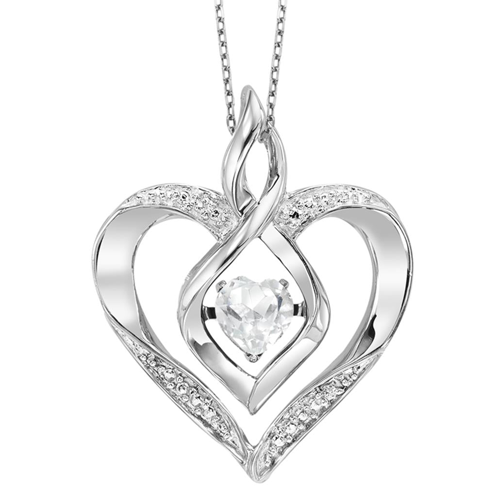 Sterling Silver Rhythm of Love Created White Topaz and Diamond Pendant