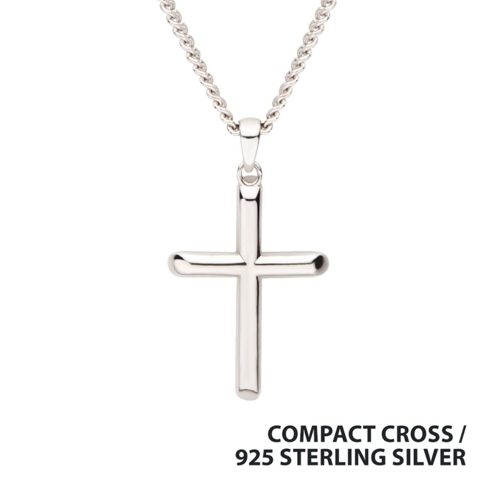 Mens Sterling Silver Cross Pendant 22"