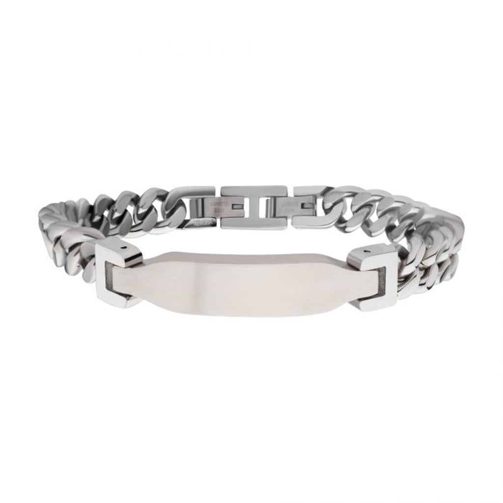 Matte Finish Stainless Steel Engravable ID Curb Chain Bracelet