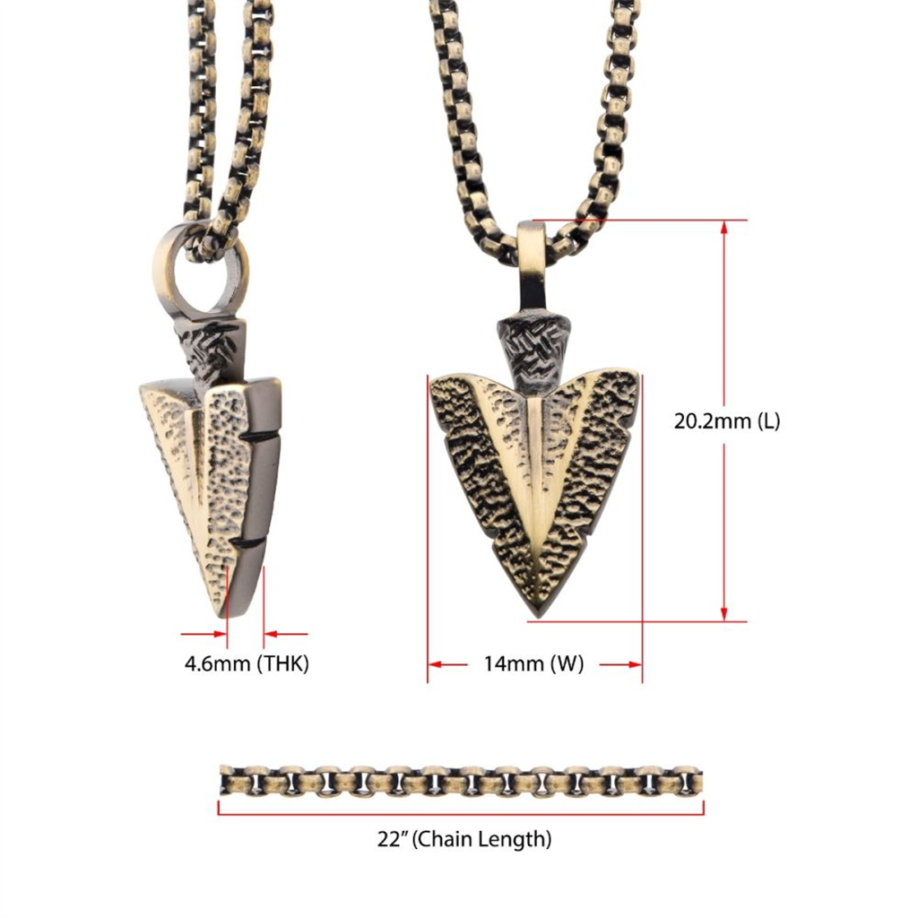Mens Arrowhead Pendant w/Bold Box Chain 22"