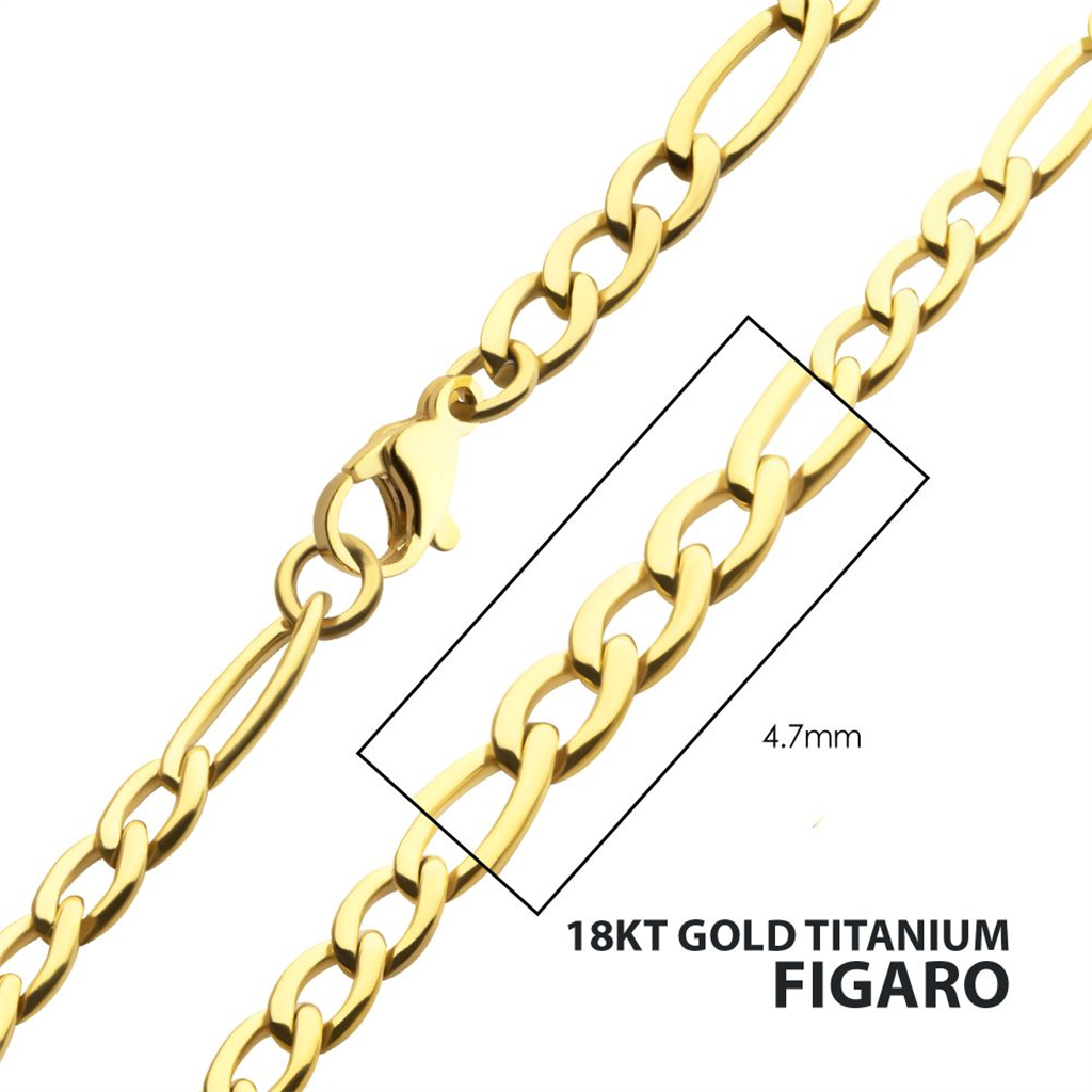 Mens Gold IP Titanium Figaro Chain Necklace 16"