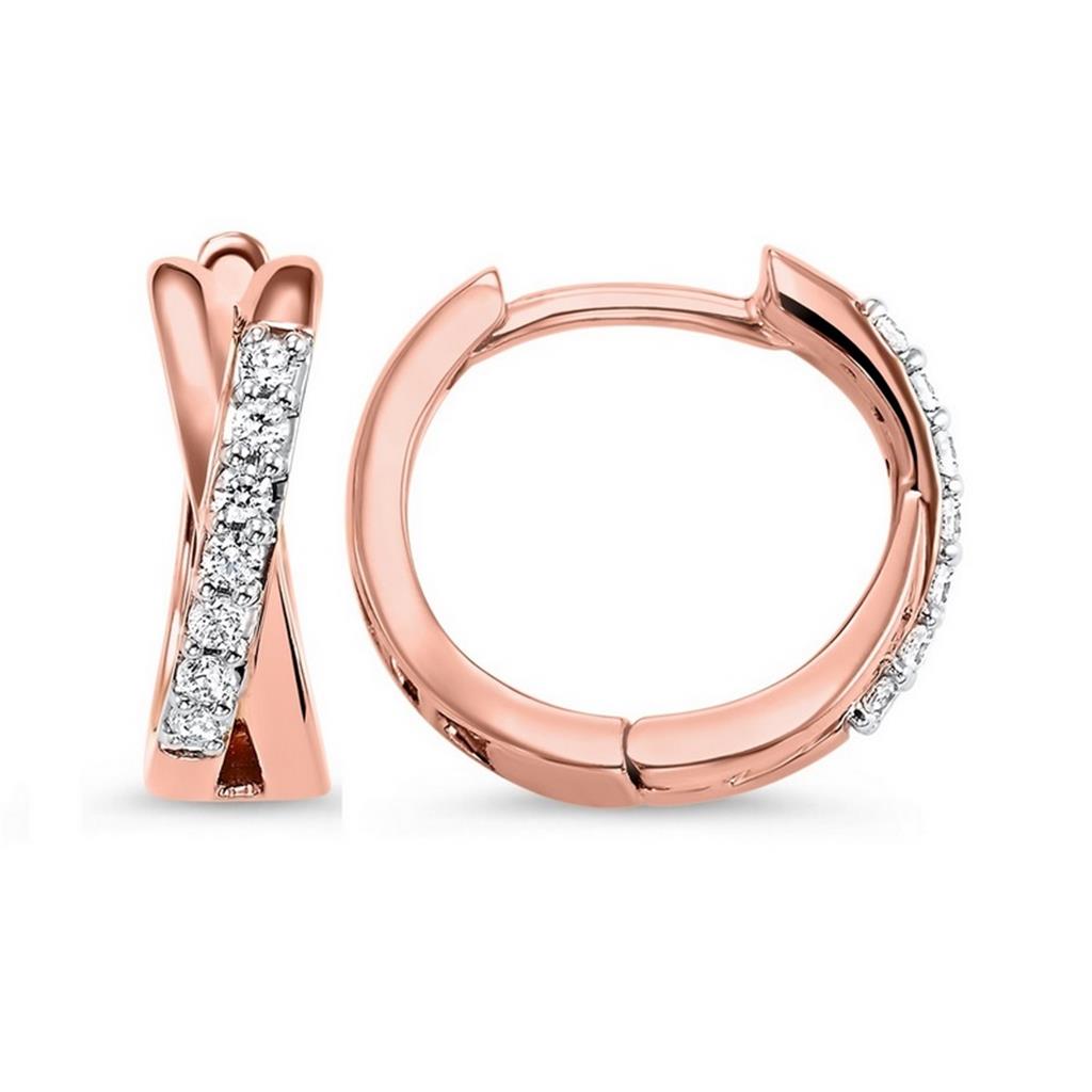 14K Rose Gold Hoop Earrings with Diamond Accent