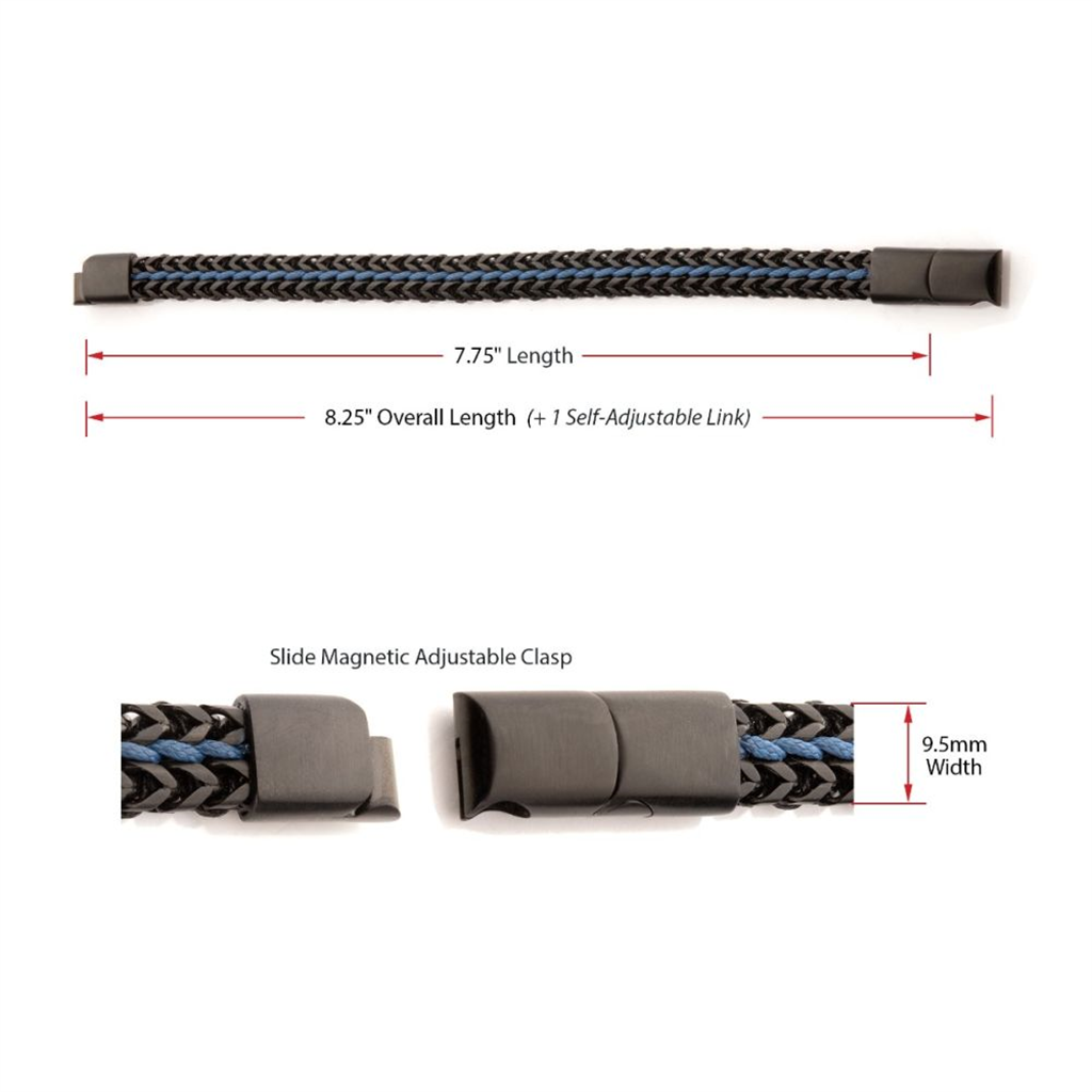 Mens Stainless Steel Foxtail Chain w/Blue Wax Cord Bracelet