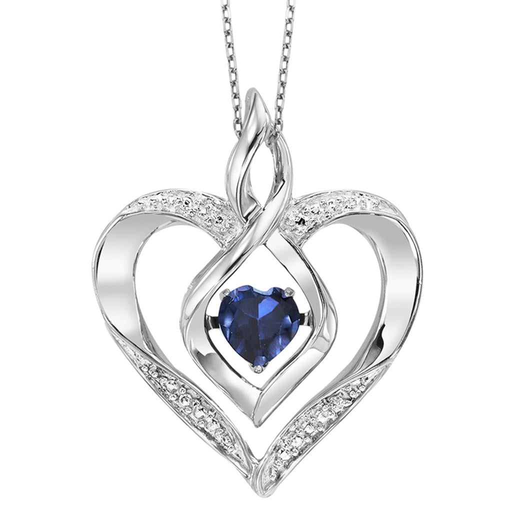 Sterling Silver Blue Sapphire Rhythm of Love Heart Pendant