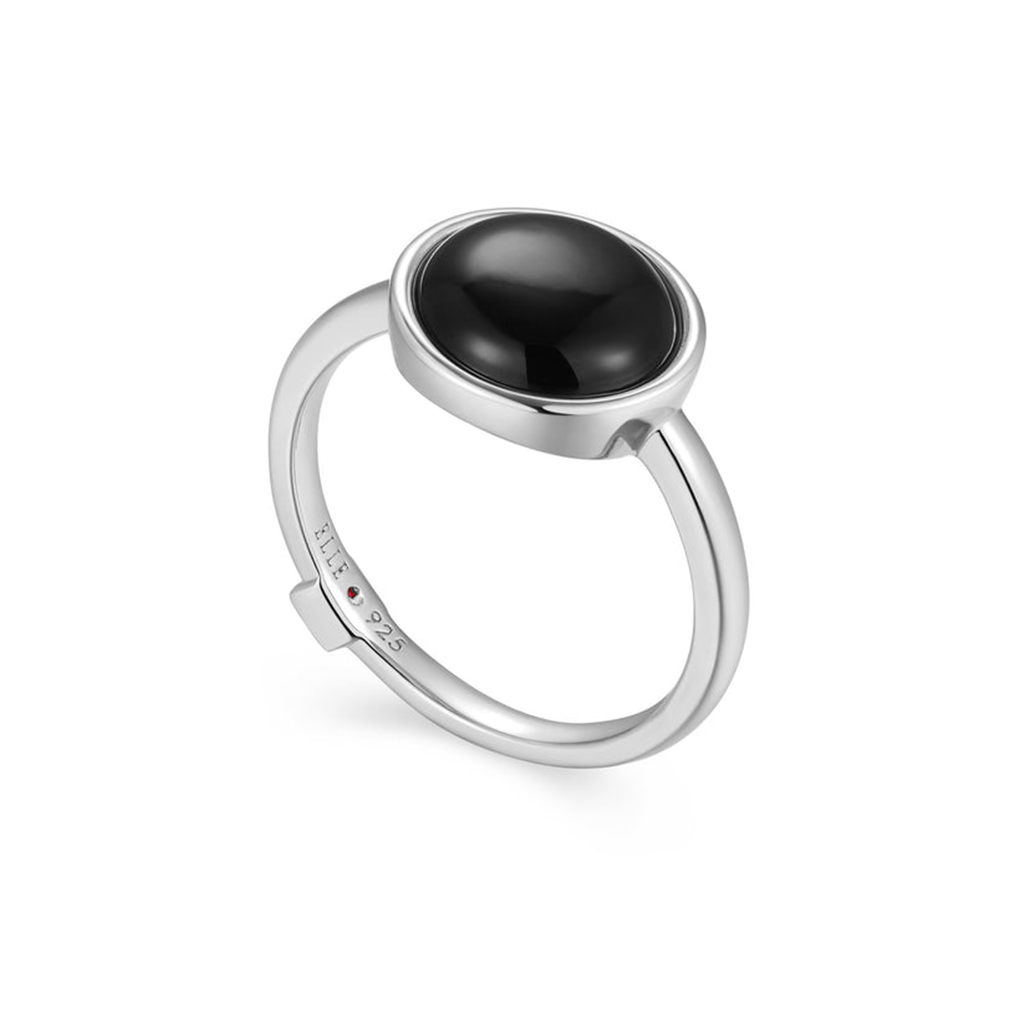 ELLE LUSTRE BUTTON BLACK AGATE RING
