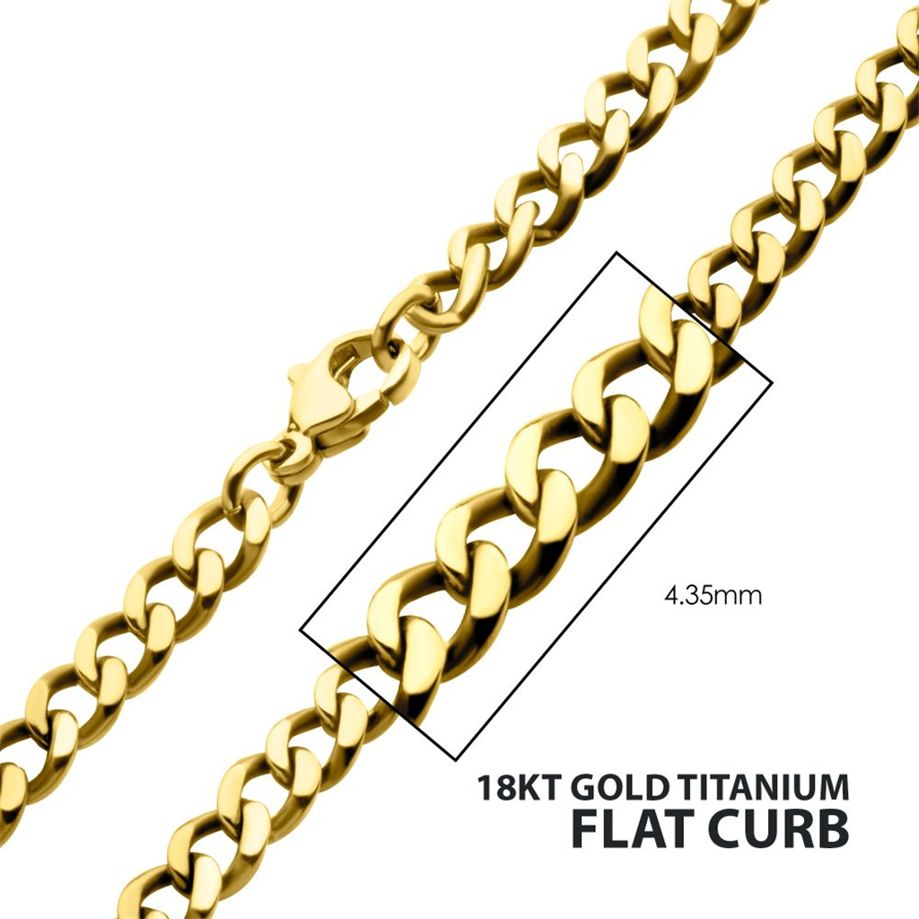 Mens Gold IP Titanium Flat Curb Chain Necklace 18"