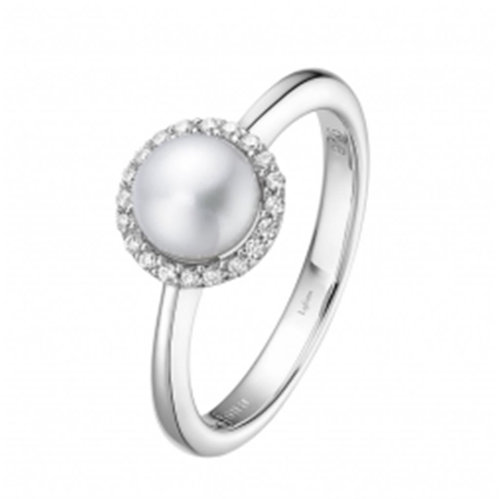 Pearl Ring with Simulated Diamond Halo
