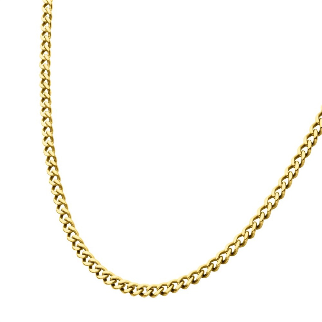 Mens Gold IP Titanium Flat Curb Chain Necklace 18"