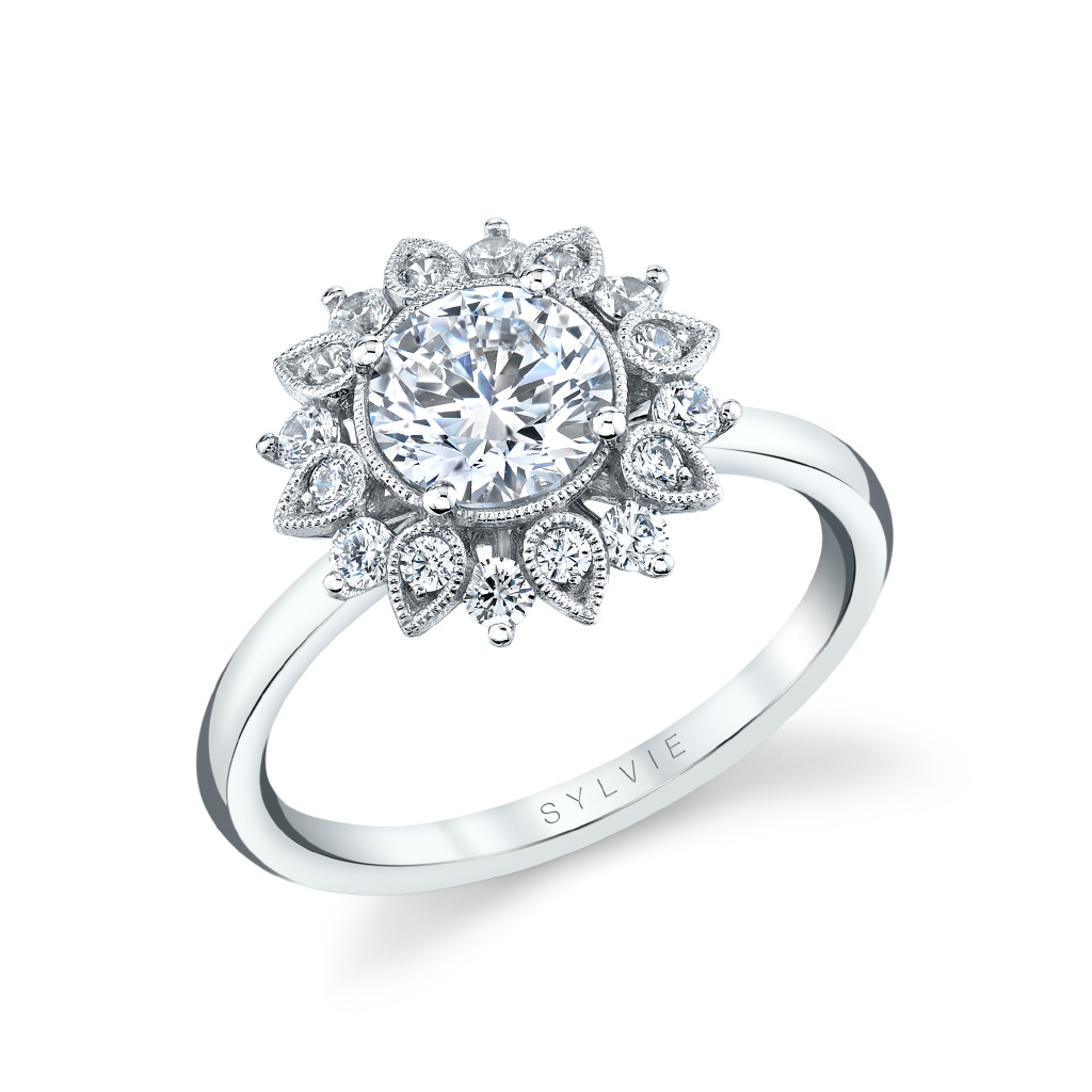 Tulira Solitaire Floral Halo Engagement Ring