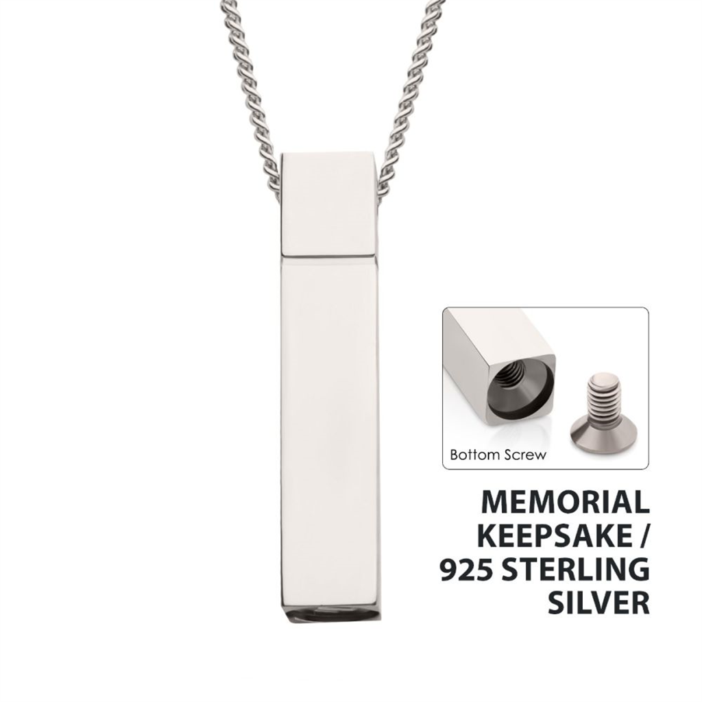 Sterling Silver Urn Engravable Bar Pendant Necklace