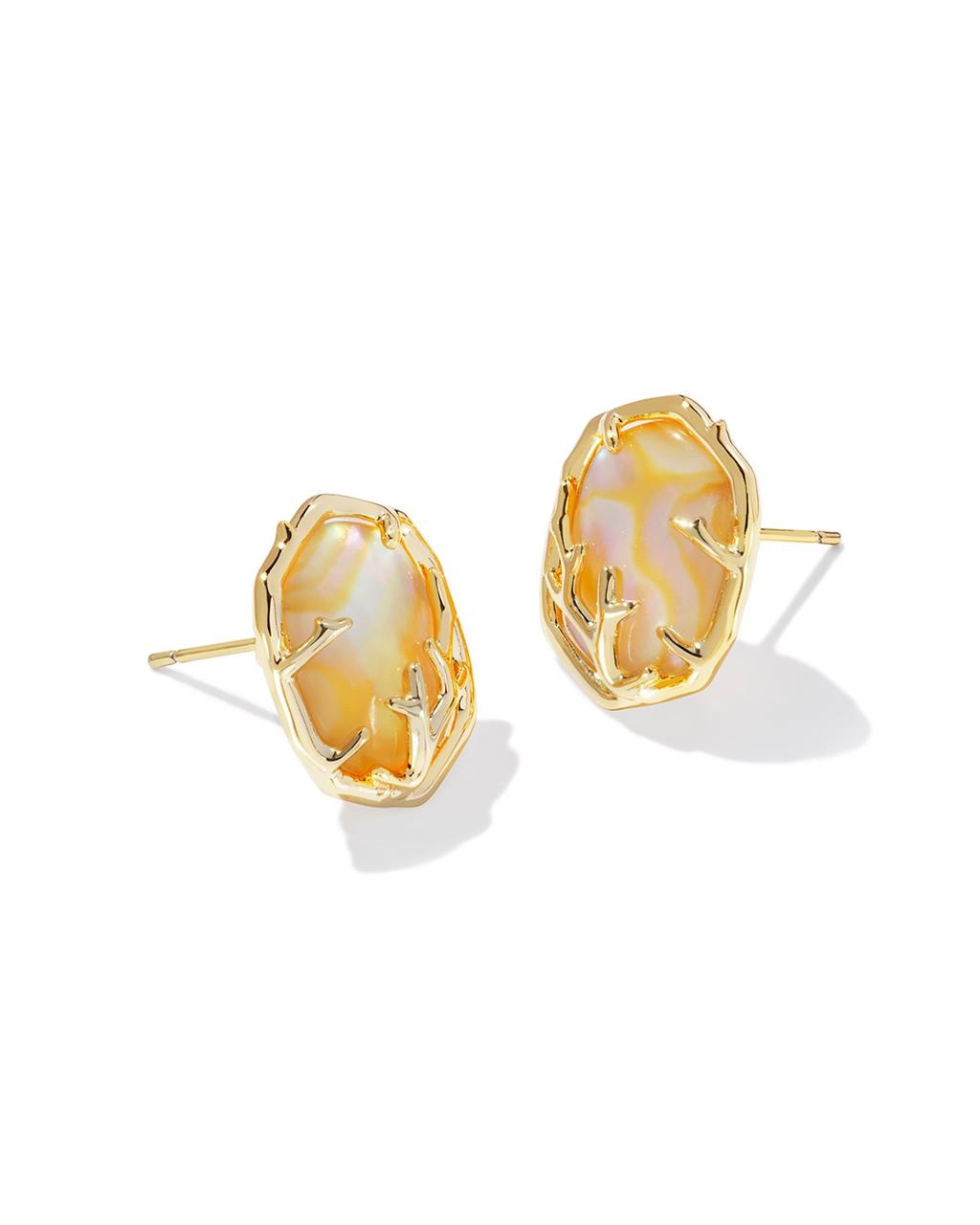 DAPHNE CORAL FRAME STUD EARRINGS GOLD IRIDESCENT ABALONE