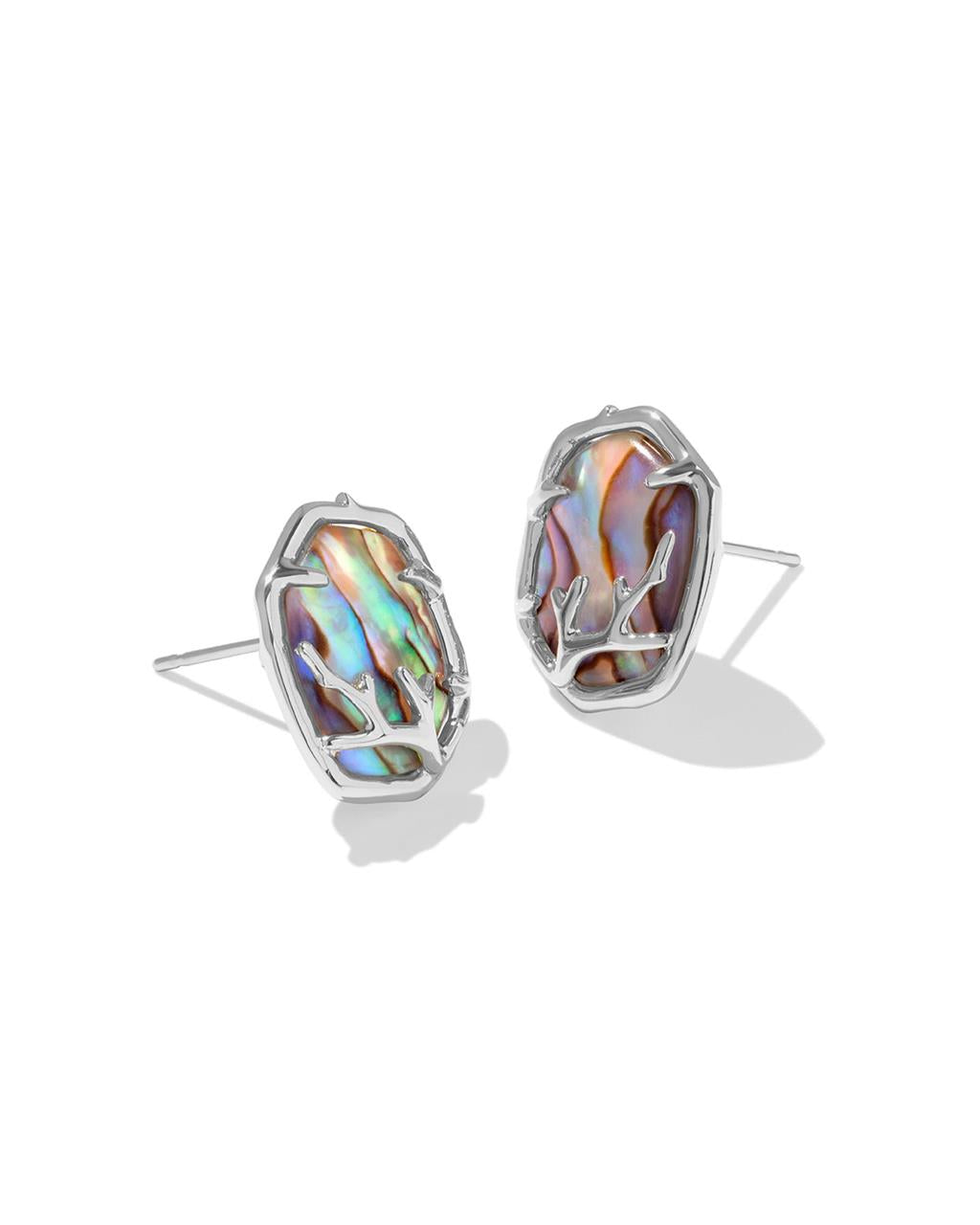 DAPHNE CORAL FRAME STUD EARRINGS SILVER ABALONE