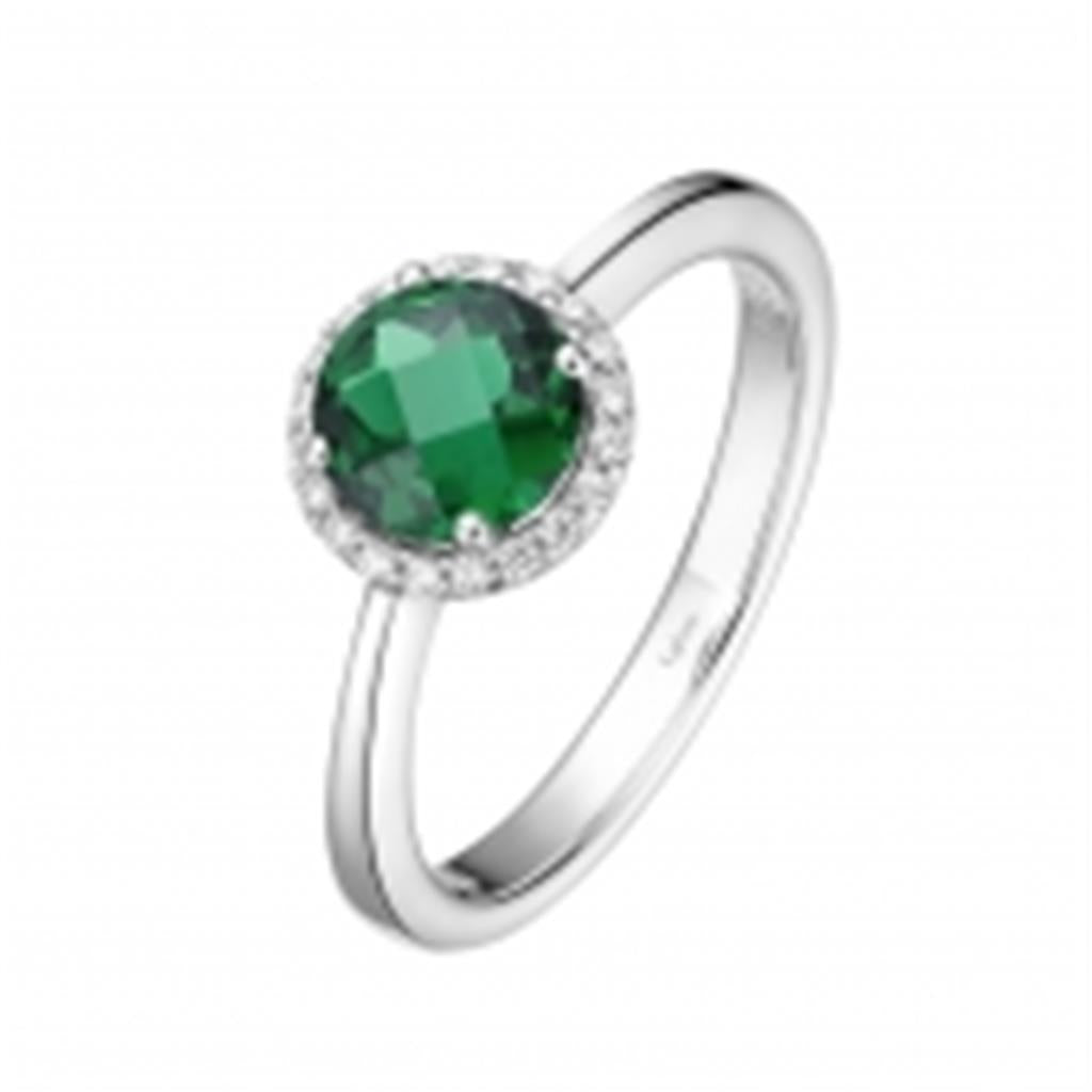 Simulated Emerald Ring with Simulated Diamond Halo