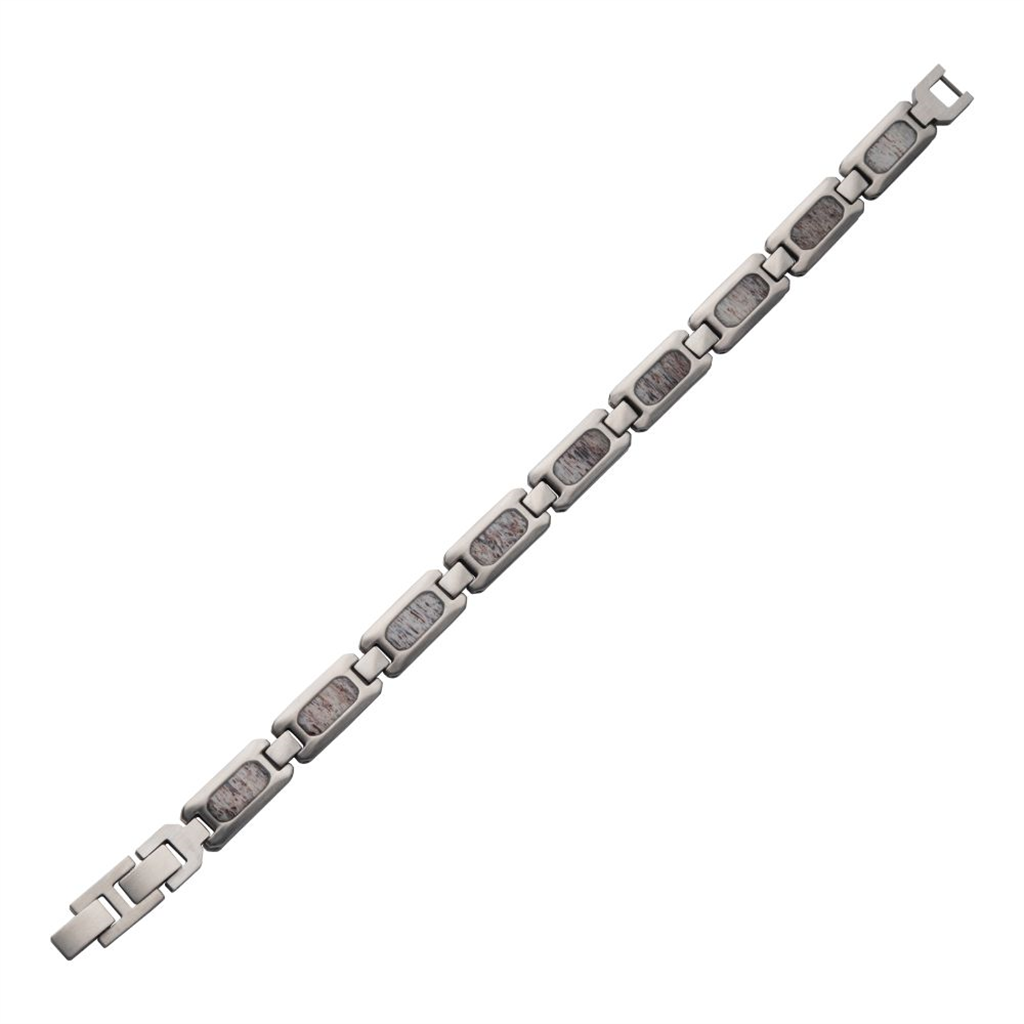 Mens Stainless Steel Deer Antler Inlay Link Bracelet