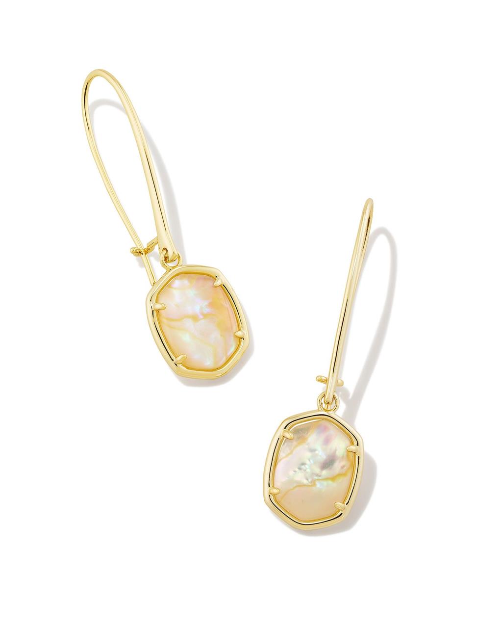 DAPHNE WIRE DROP EARRINGS GOLD IRIDESCENT ABALONE