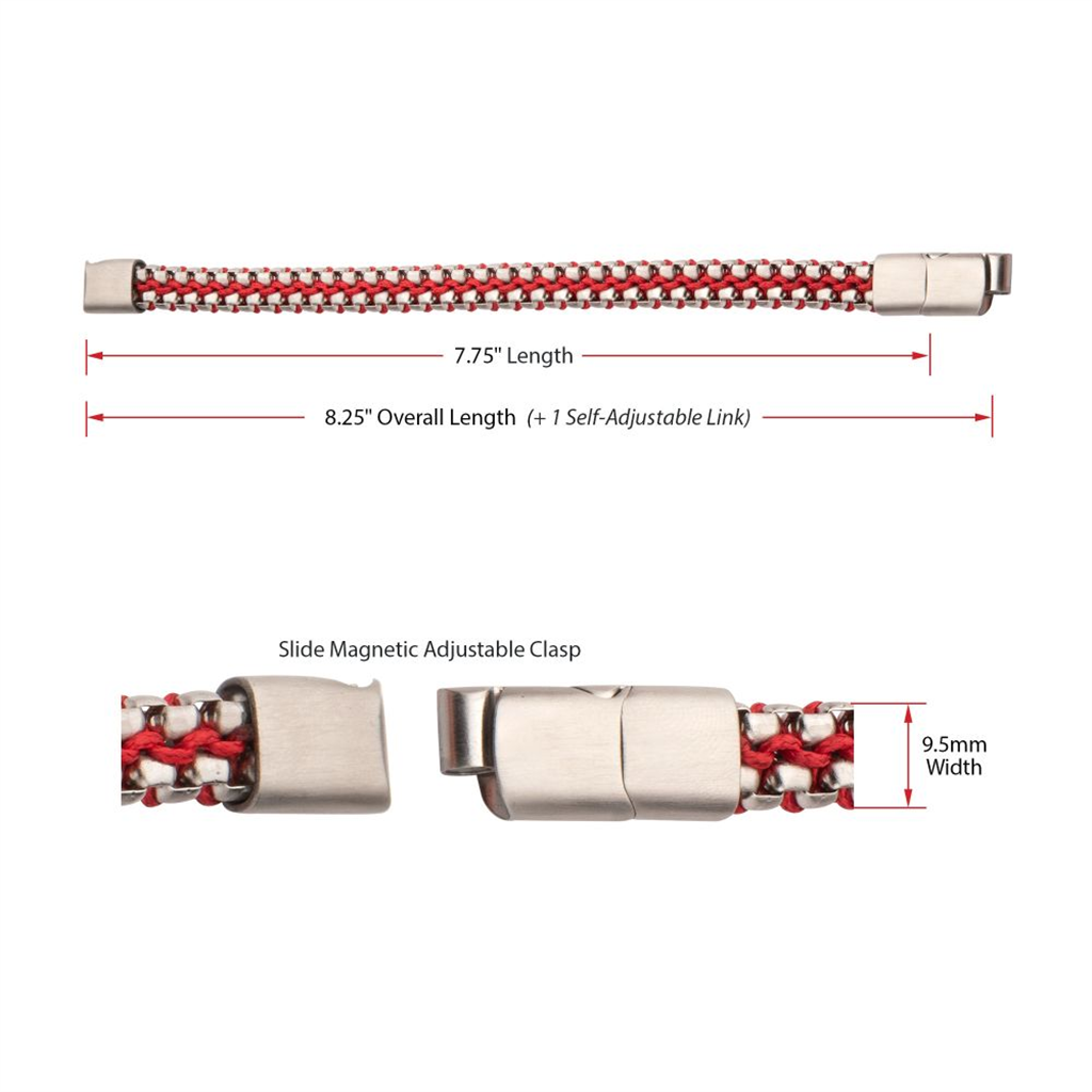 Mens Stainless Steel Box Chain w/Red Wax Cord Bracelet