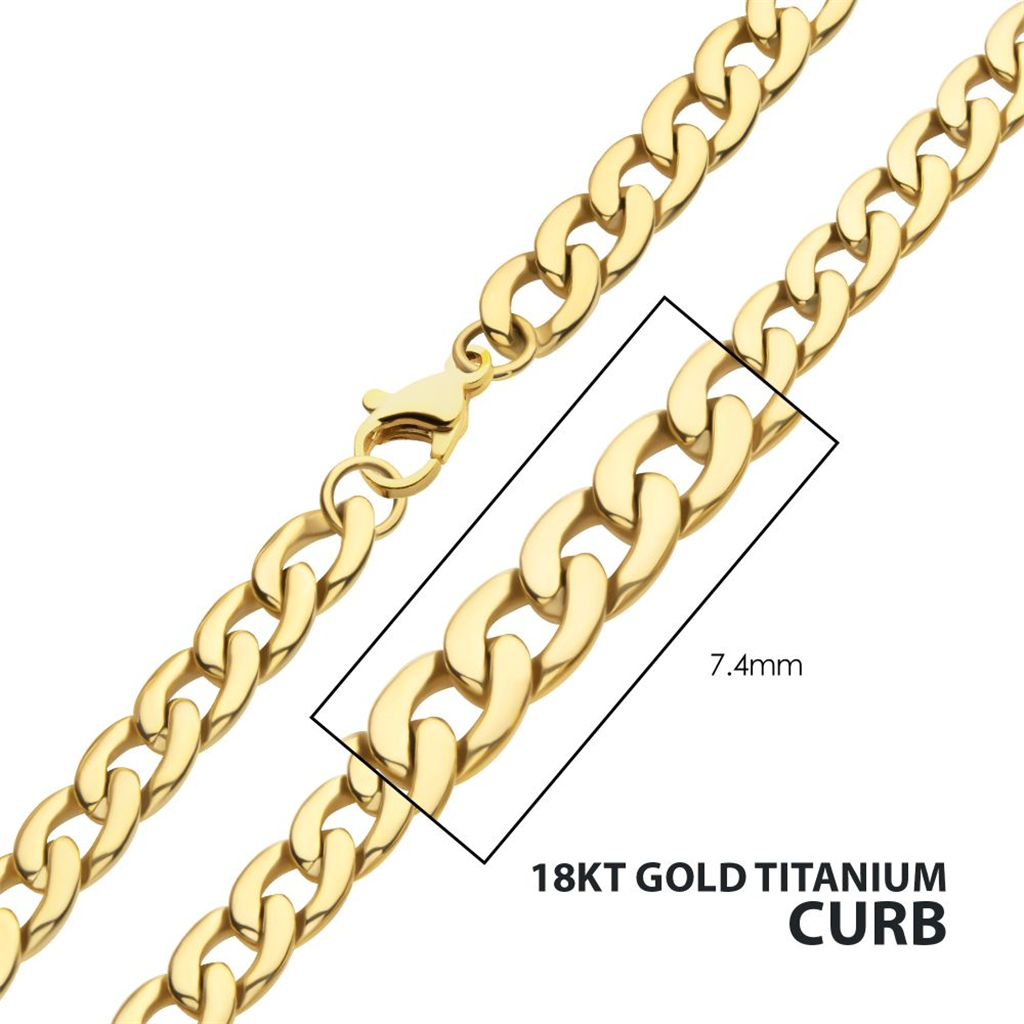 Mens Gold IP Titanium Curb Chain Necklace 20"