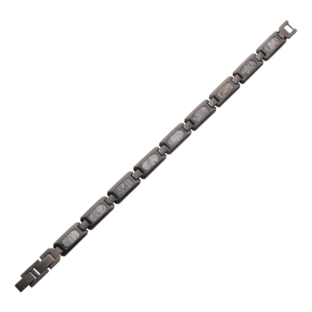 Mens Stainless Steel Deer Antler Inlay Link Bracelet