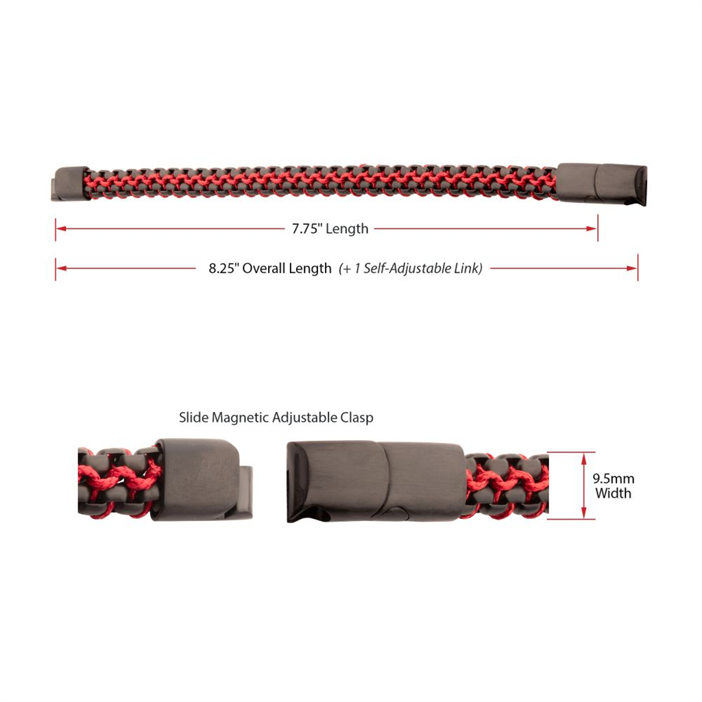 Mens Stainless Steel Box Chain w/Red Wax Cord Bracelet