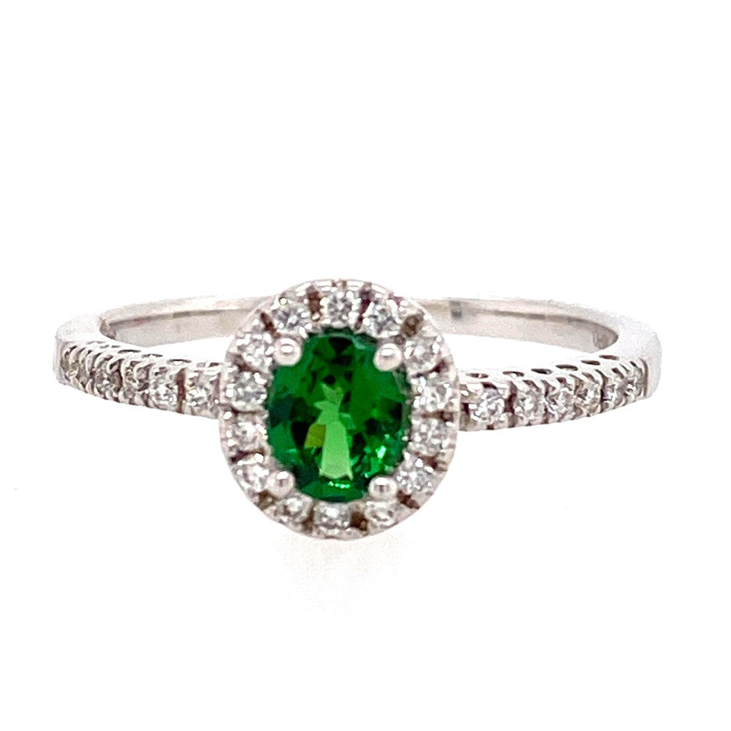 14K White Gold Tsavorite/Diamond Ring