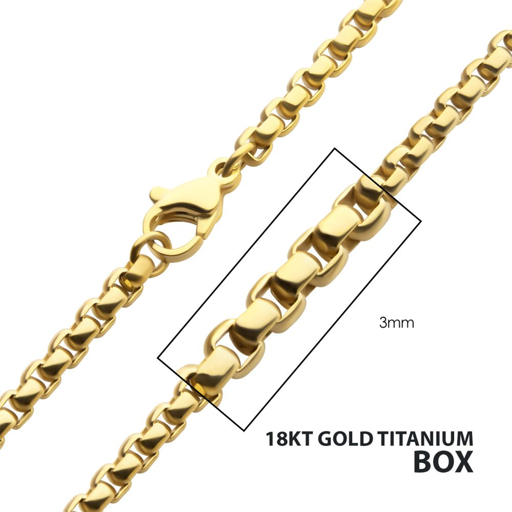 Mens Gold IP Titanium Box Chain Necklace 14"
