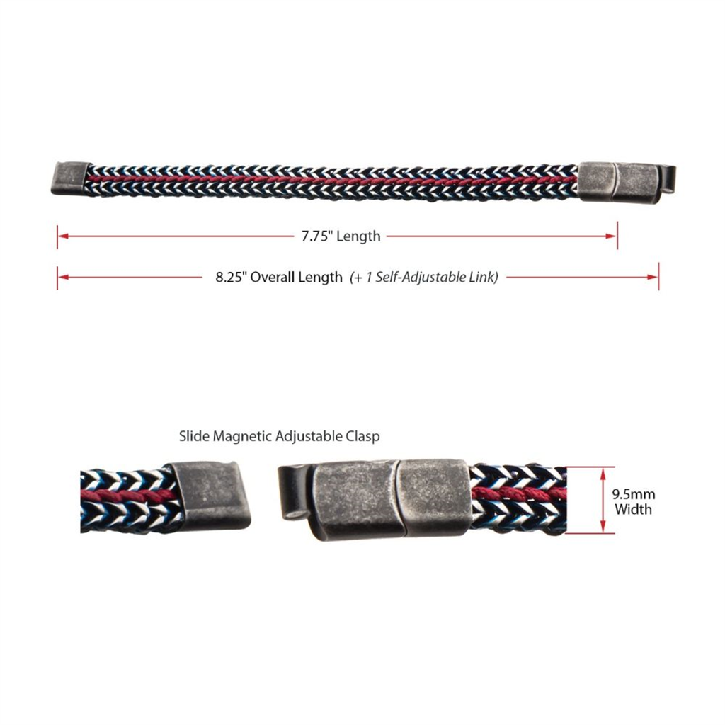 Blue IP Steel Foxtail Chain w/Red Wax Cord Bracelet