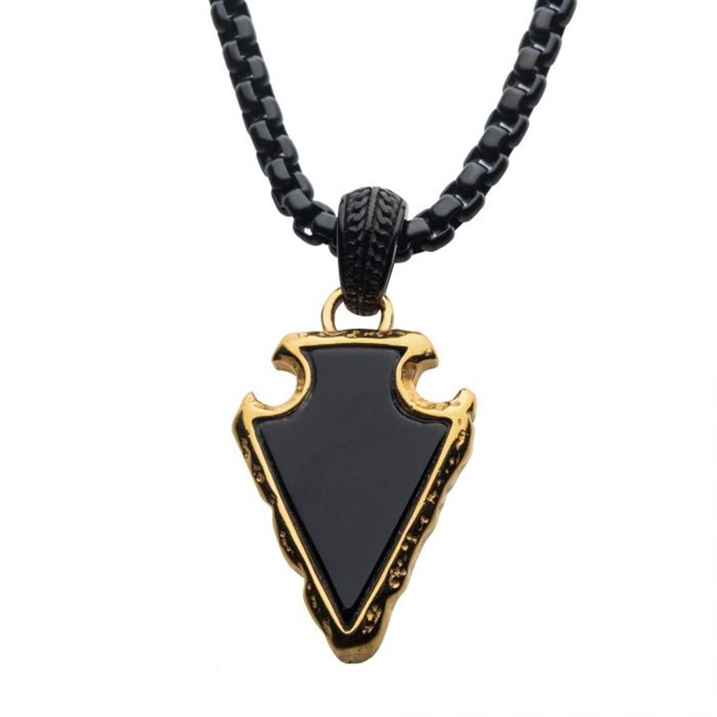 Black Agate Stone with Polished Gold IP Frame Pendant
