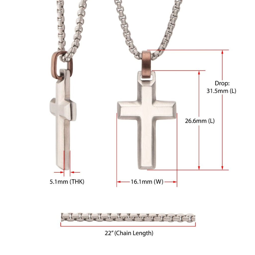 Mens Cross Pendant w/Brown Bail and Bold Box Chain 22"