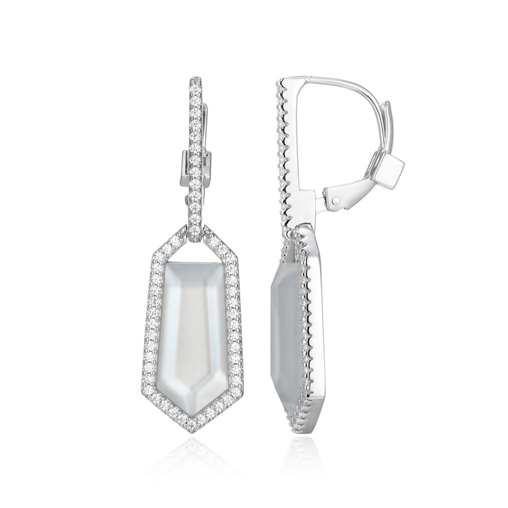 Fancy Mother of Pearl Doublet Leverback Drop Earrings in Rhodium-Plated Sterling Silver