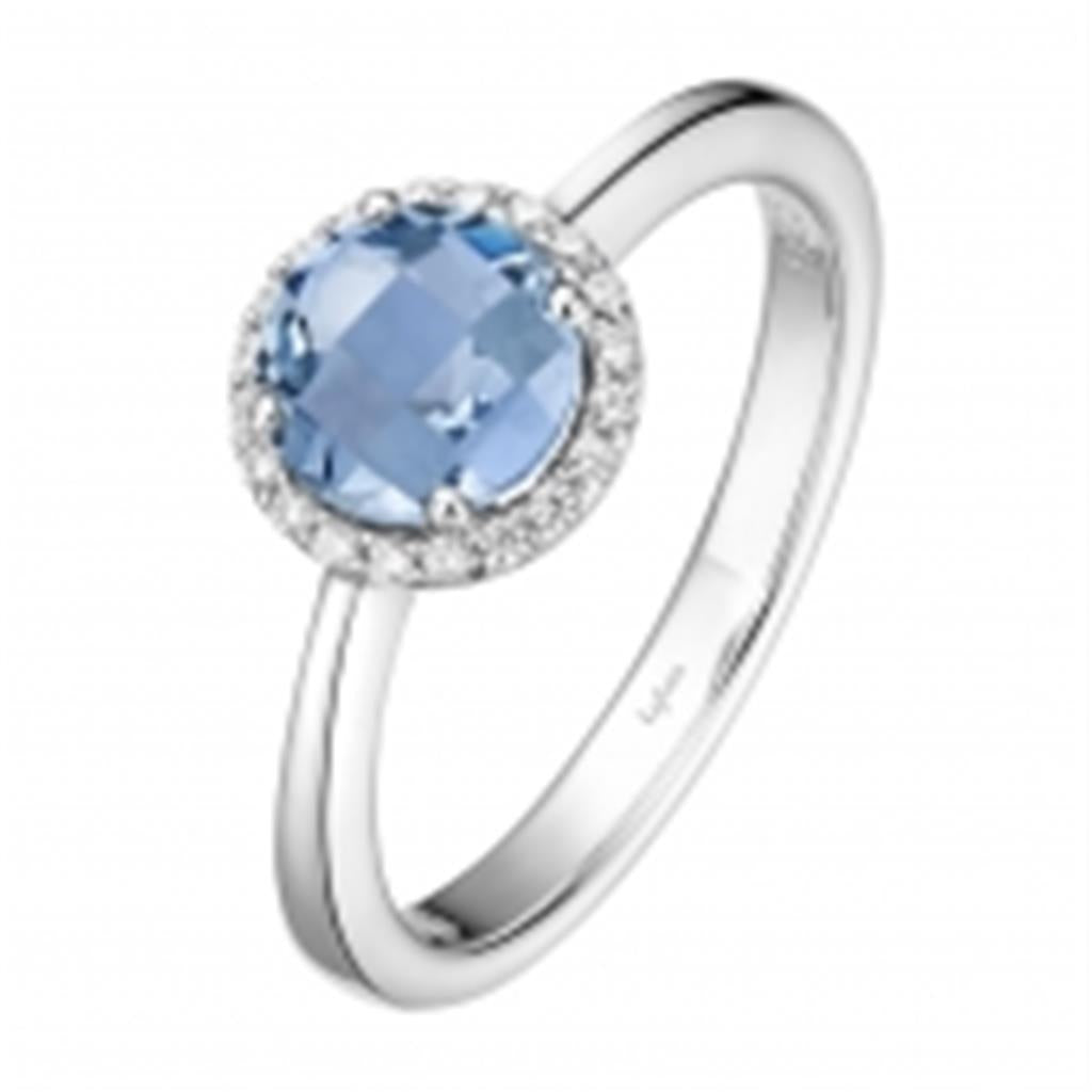 Blue Topaz Ring with Simulated Diamond Halo