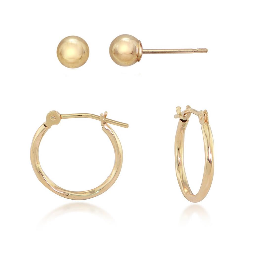 Gold Twisted Hoop and Ball Stud Earring Set