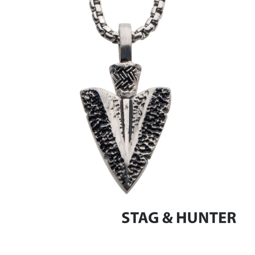 Mens Stainless Steel Arrowhead Pendant w/Chain