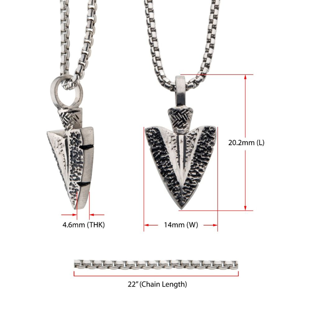 Mens Stainless Steel Arrowhead Pendant w/Chain