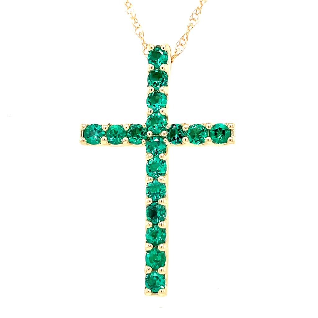 14K Yellow LabGrown Emerald Cross Pendant