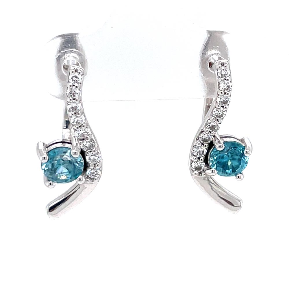 14K White Gold Blue Zircon Diamond Custom Earrings