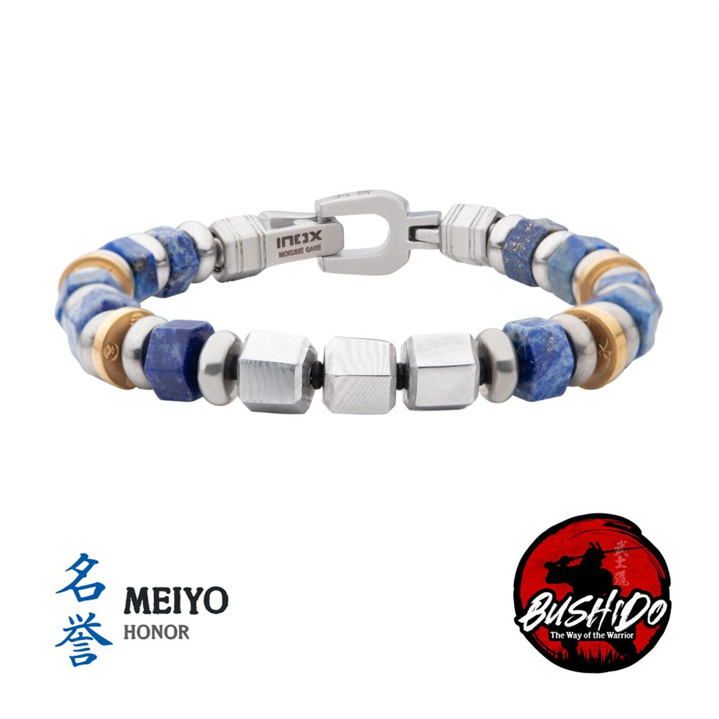 Mens Mokume Gane and Lapis Lazuli Bead Bracelet