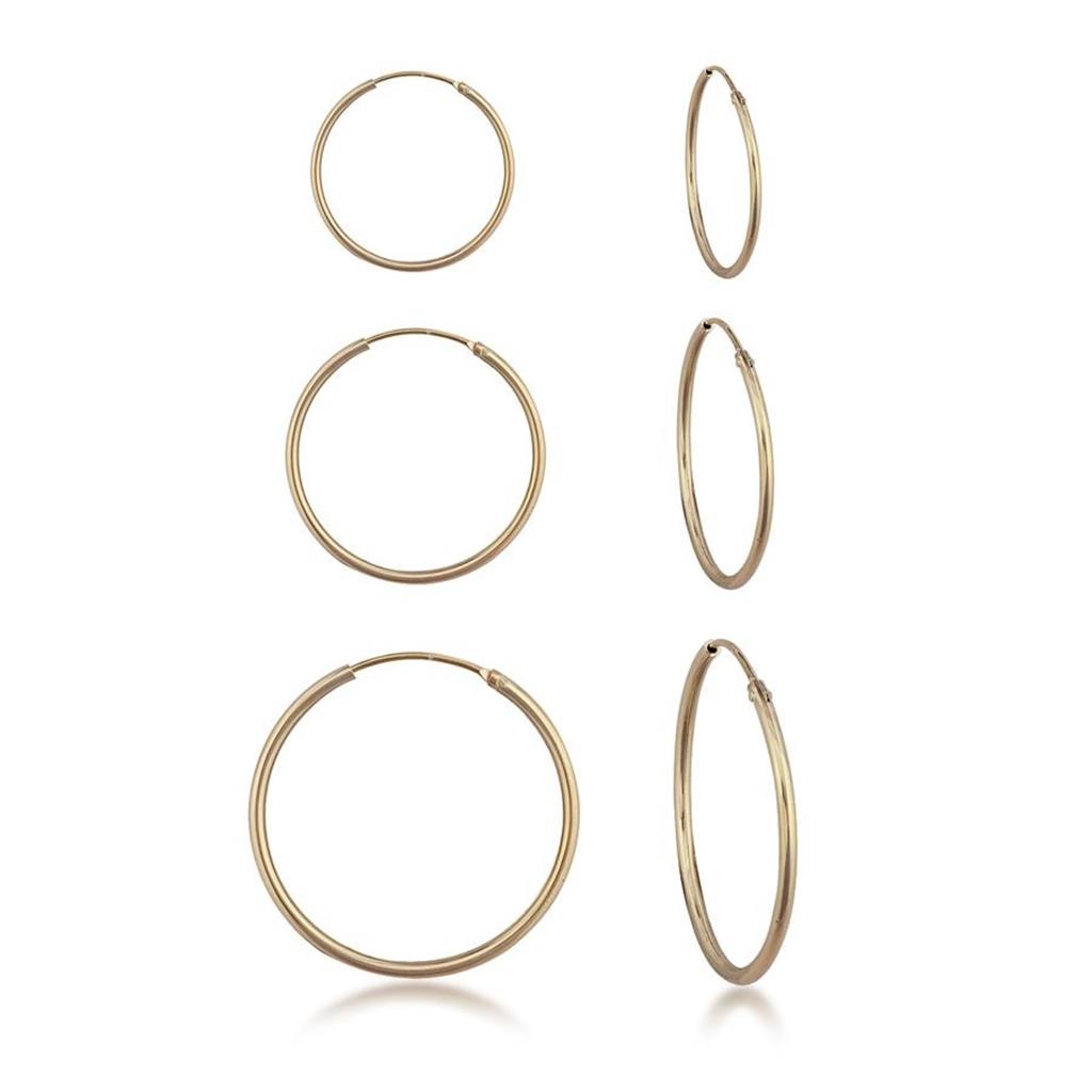 Gold 10,12 & 14mm Hoop Earring Set