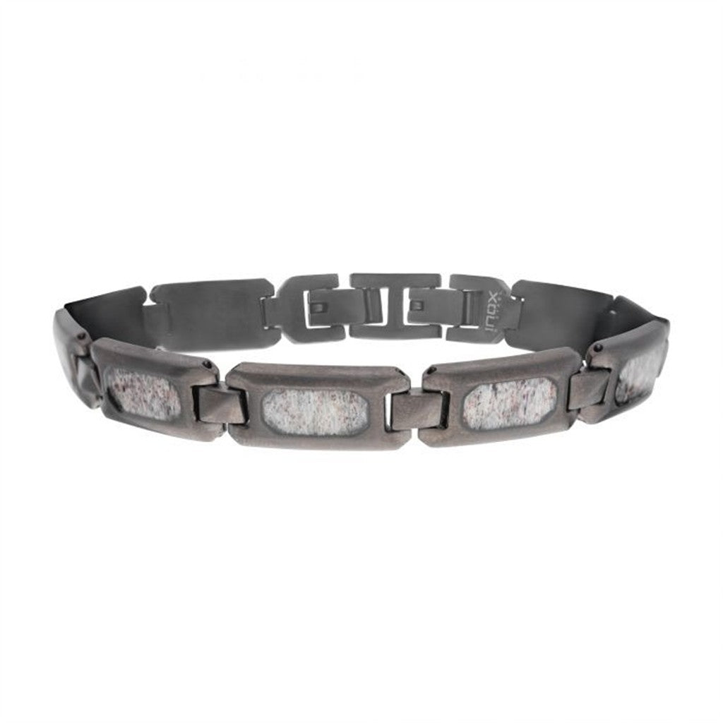 Mens Stainless Steel Deer Antler Inlay Link Bracelet