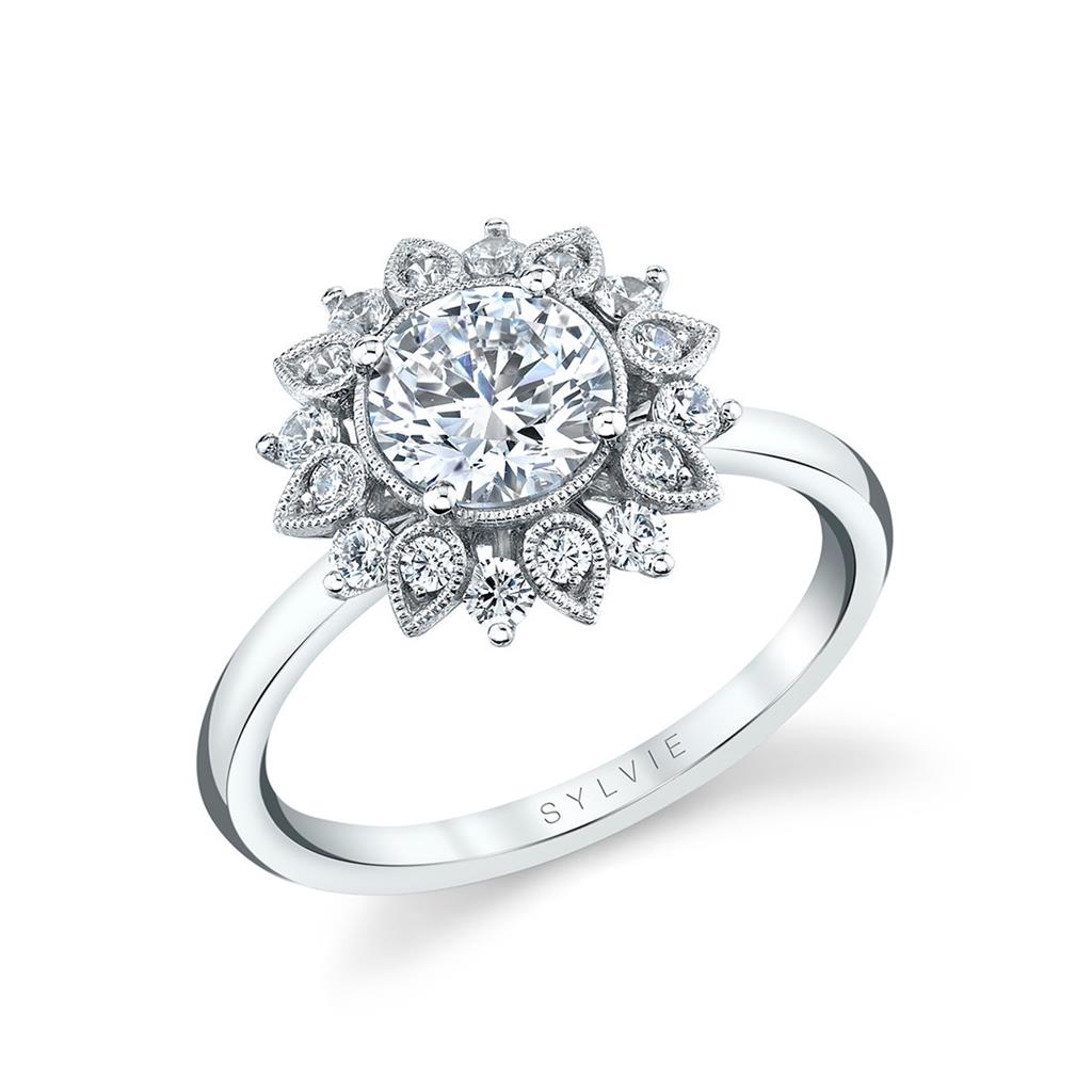 Tulira Solitaire Floral Halo Engagement Ring - Carissa