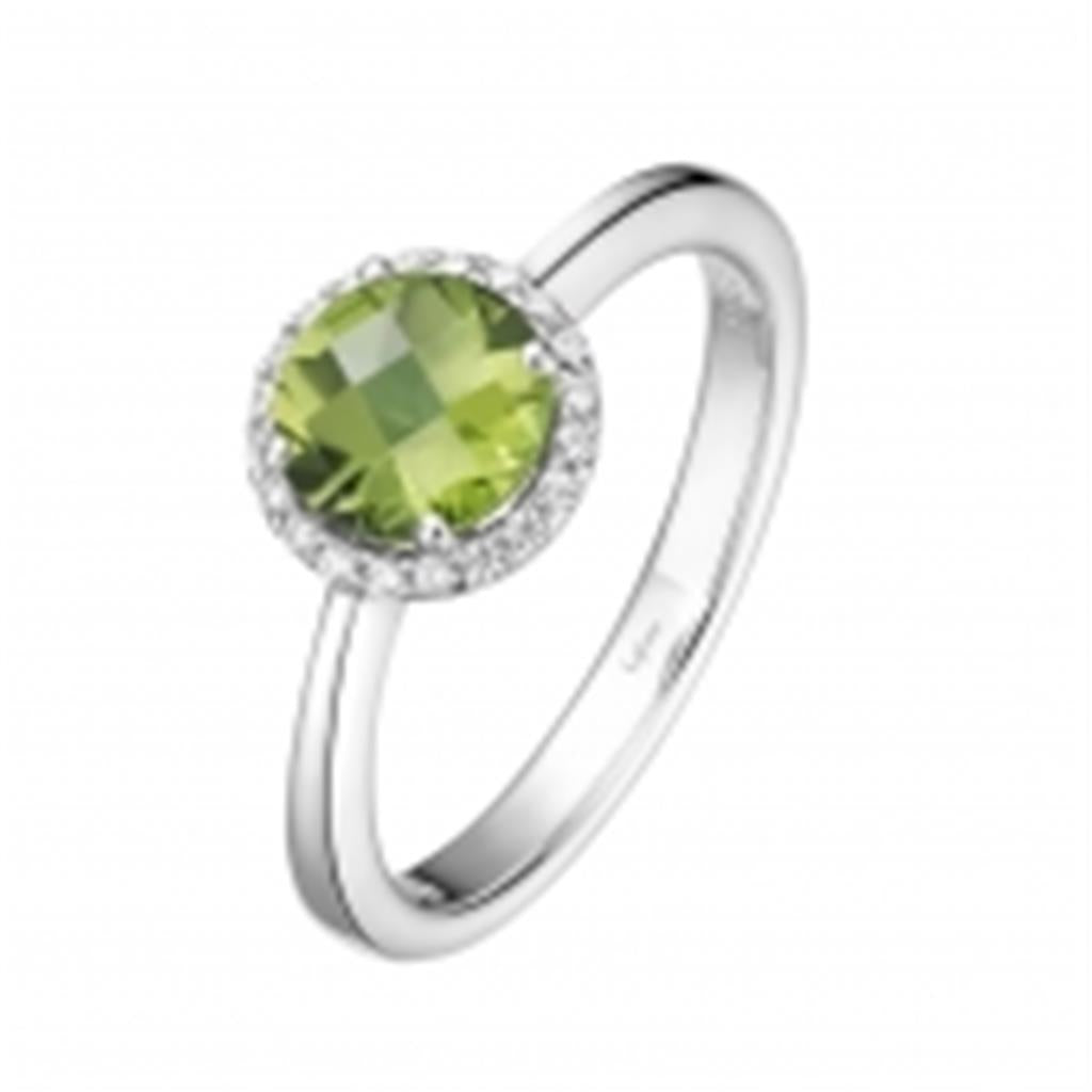 Peridot Ring with Simulated Diamond Halo