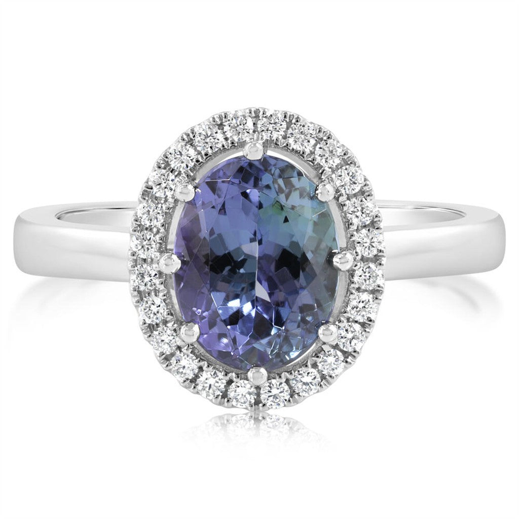 Platinum Oval Peacock Tanzanite and Diamond Ring