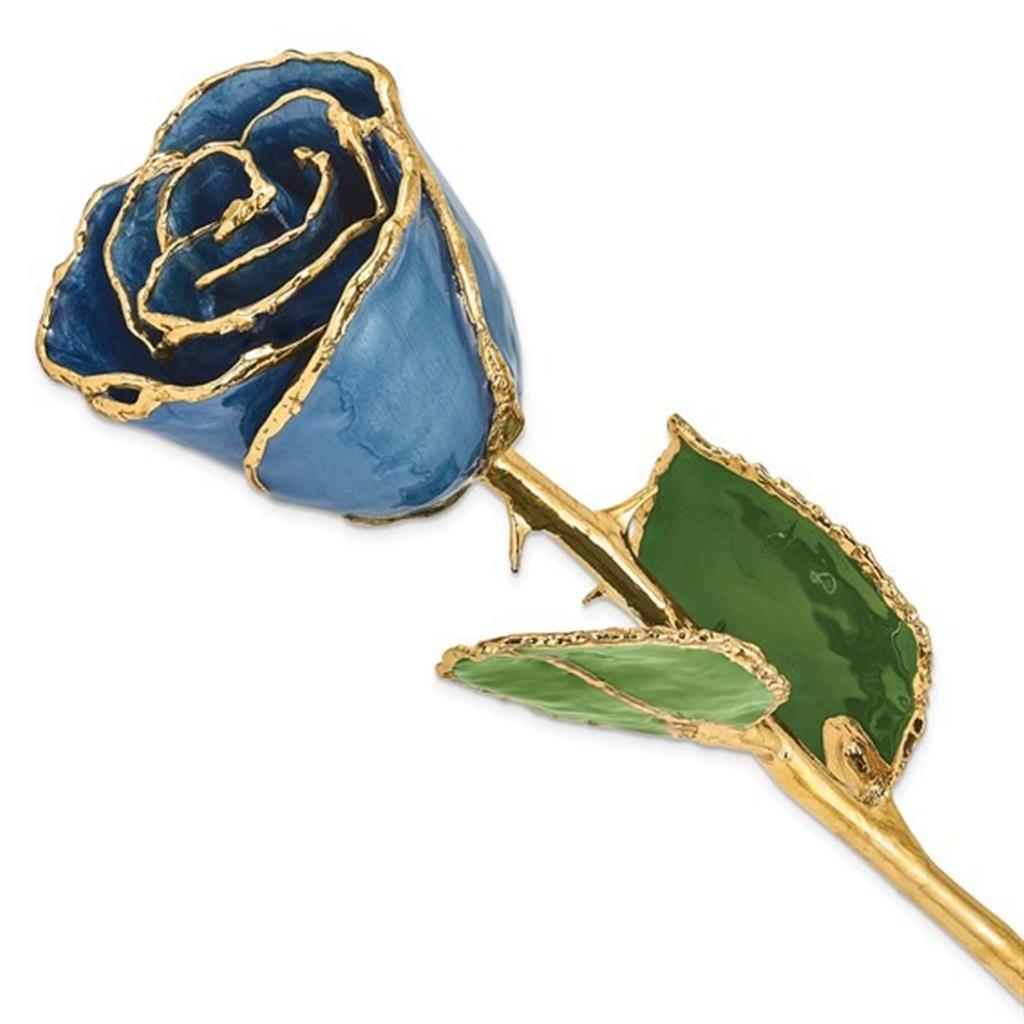 Lacquer Dipped Gold Trimmed Navy Pearl Real Rose
